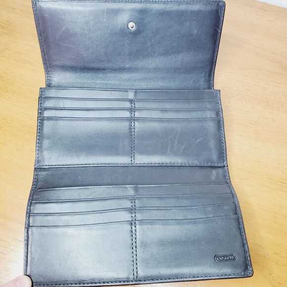 COACH CHELSEA TRIFOLD WALLET Black White Monogram Leather WOMEN Leather Wallet - Picture 3 of 8